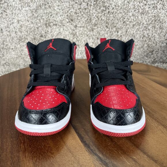 New Air Jordan 1 Mid SS TD Bred Black Gym Red White Toddler Size 9c DM9649 001 - Picture 3 of 12